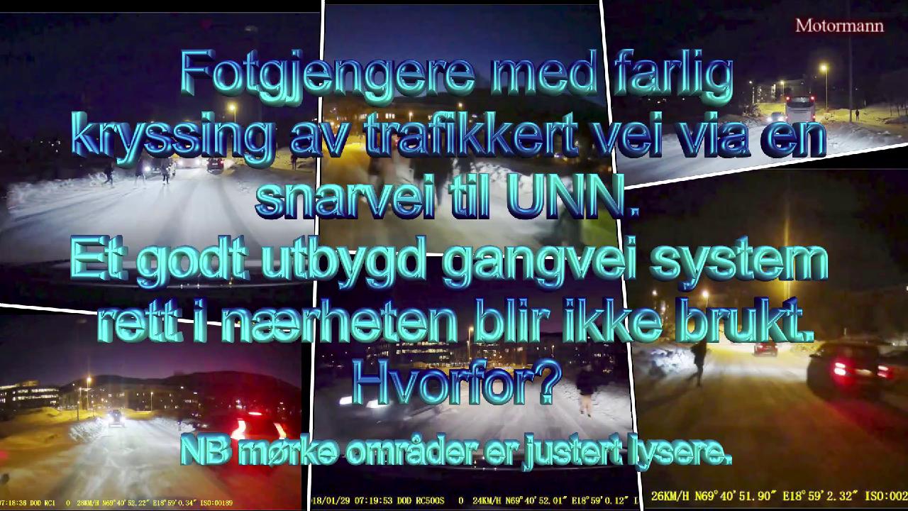 Fotgjengere krysser veien ved UNN del 1